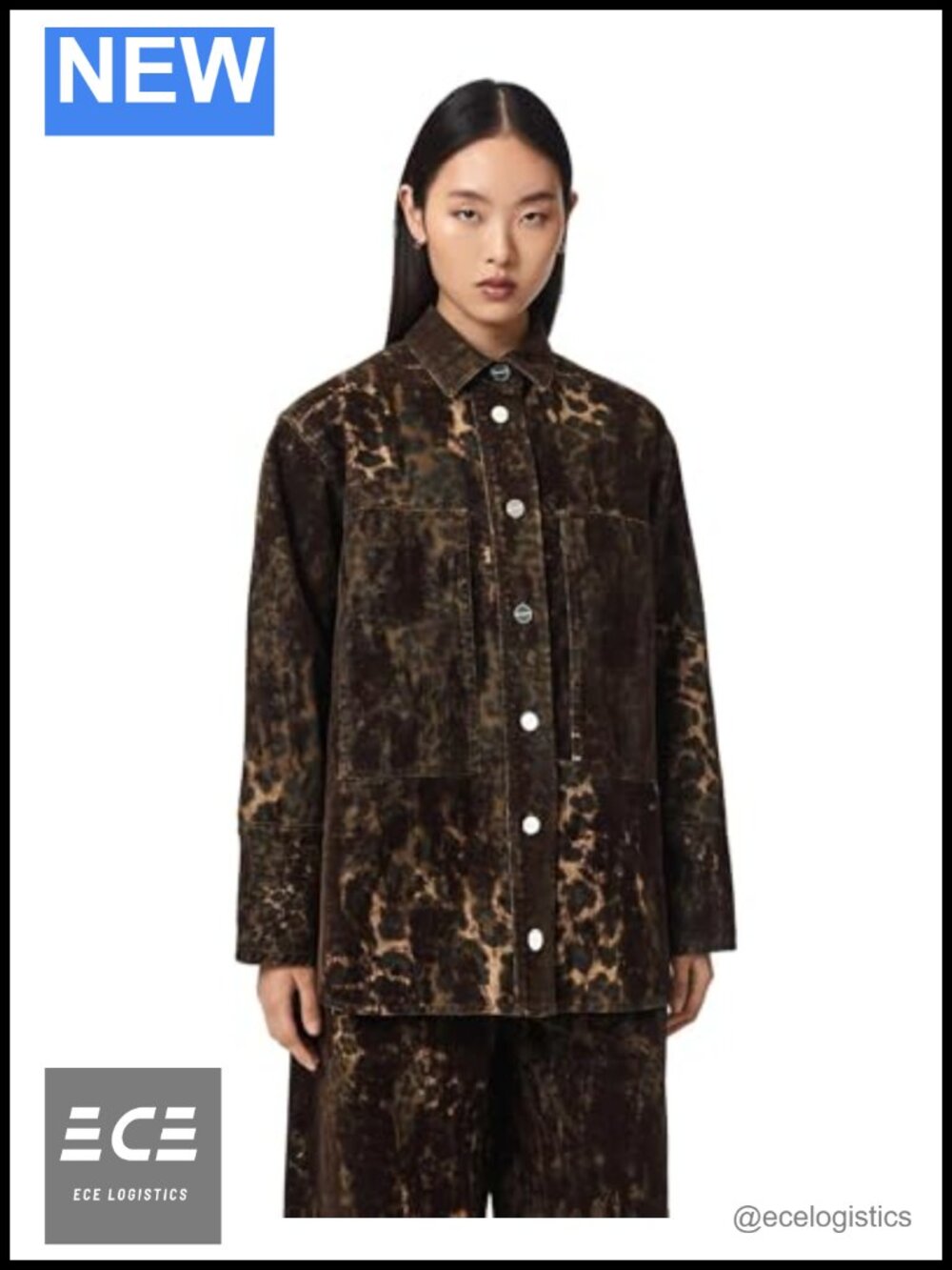 AllSaints Eden Flock Shirt Long Sleeve Tuxedo Button-Down Blouse